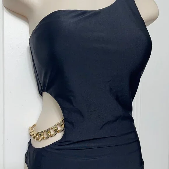 L'AGENCE Ava Chain One-Piece Swimsuit in Black Size S